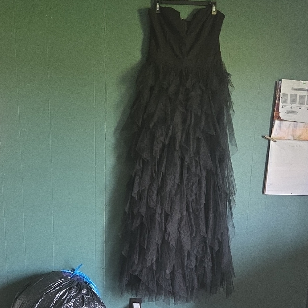 Strapless Ruffle Body Suit With Shear Over Skirt